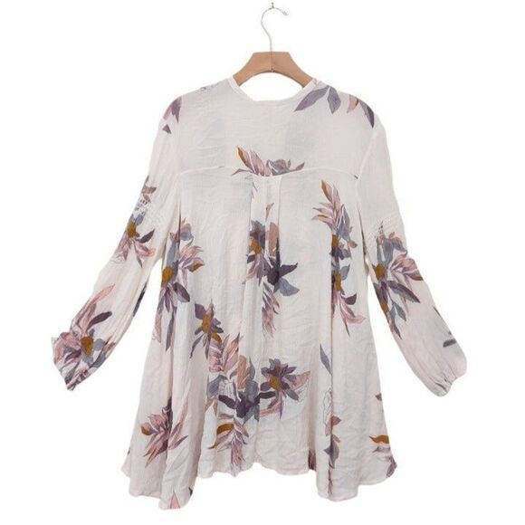Free People Mini Dress Womens XS Pink Floral Peasant Bohemian Cottagecore - Picture 3 of 11